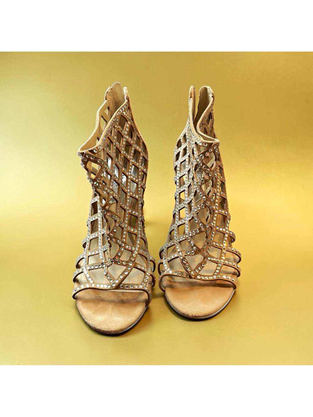 Michael Kors Women’s Gold Luxe Suede Pavé Rhinestone Strappy Zip Heel 9M